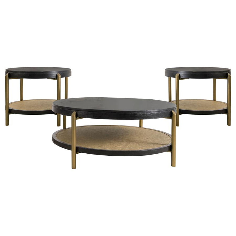 Arini 3-piece Round Coffee and End Table Set Black-zoom-