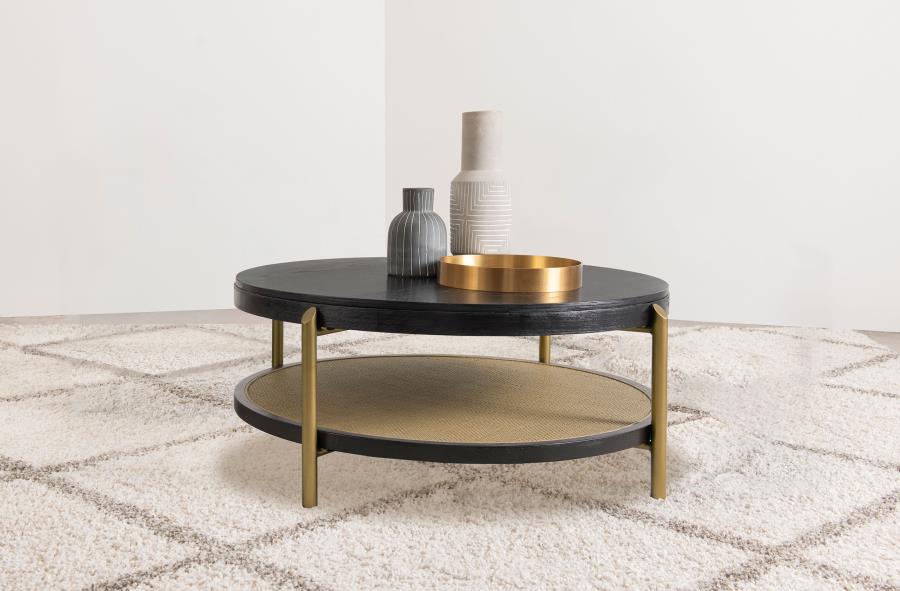 Arini Round Coffee Table With Storage Shelf Black-zoom-2