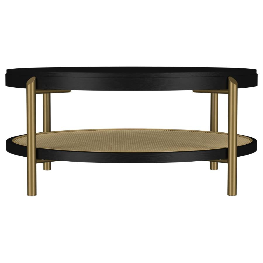 Arini Round Coffee Table With Storage Shelf Black-3