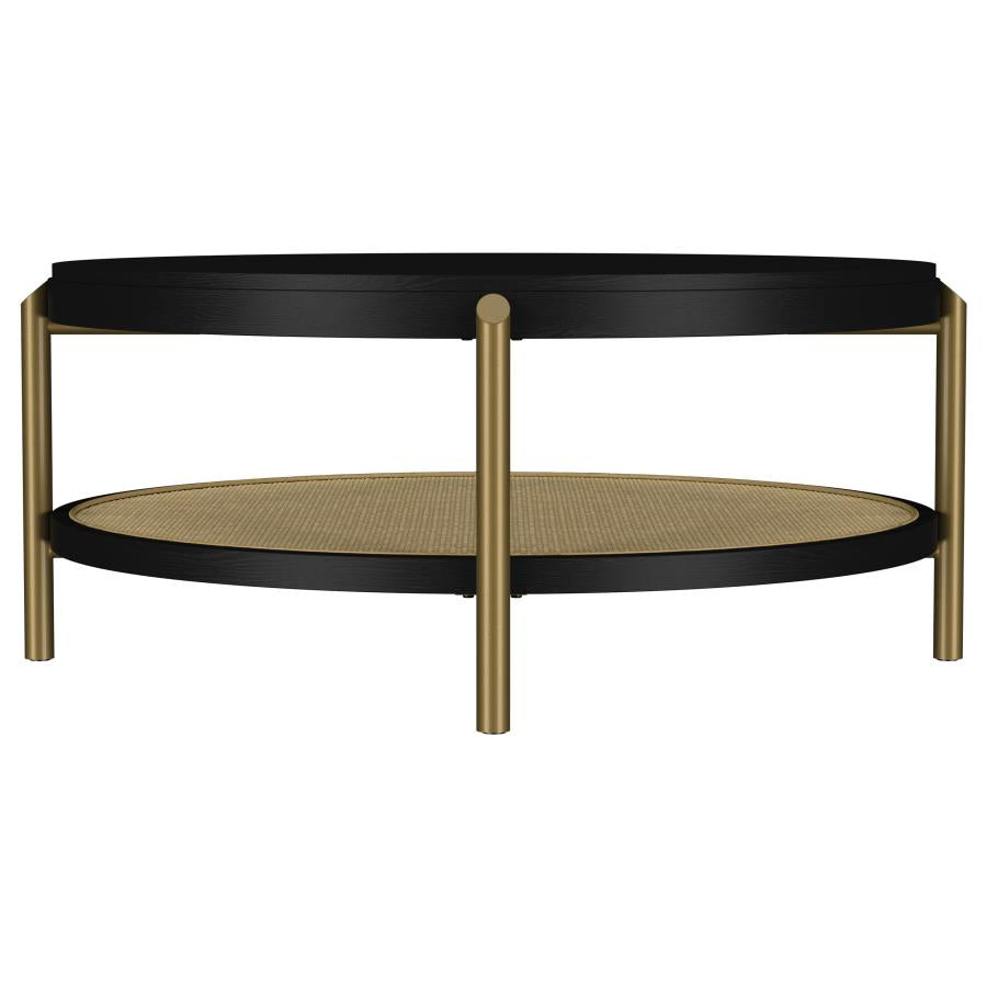 Arini Round Coffee Table With Storage Shelf Black-5