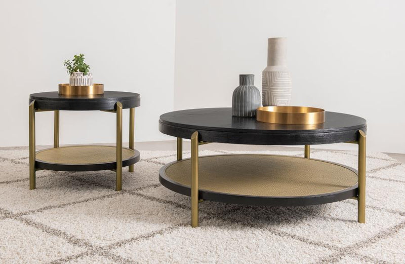 Arini Round Coffee Table With Storage Shelf Black-zoom-