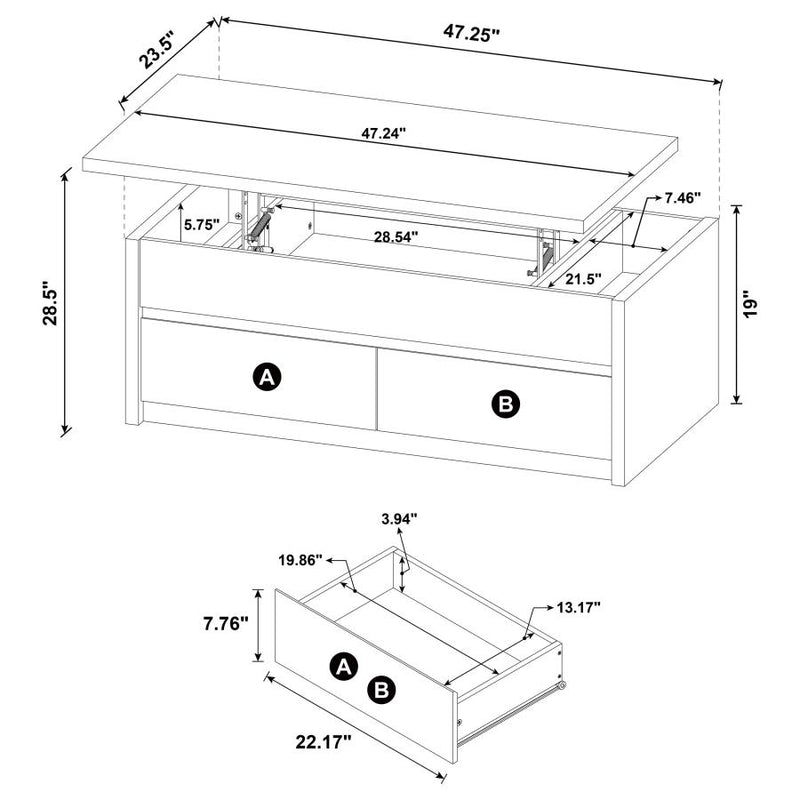 Knapp Lift Top Cocktail Coffee Table with Dual Drawers Black-zoom-