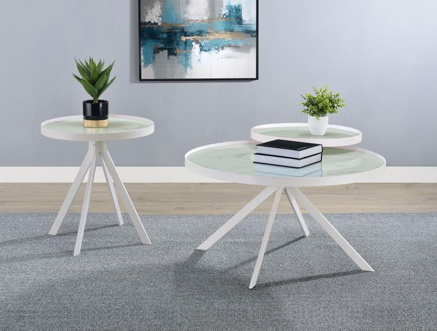 Briggs Round Marble Printed Glass Top End Side Table White-zoom-11