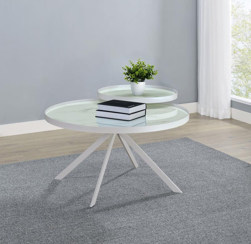 Briggs Round Marble Printed Glass Top Coffee Table White-zoom-