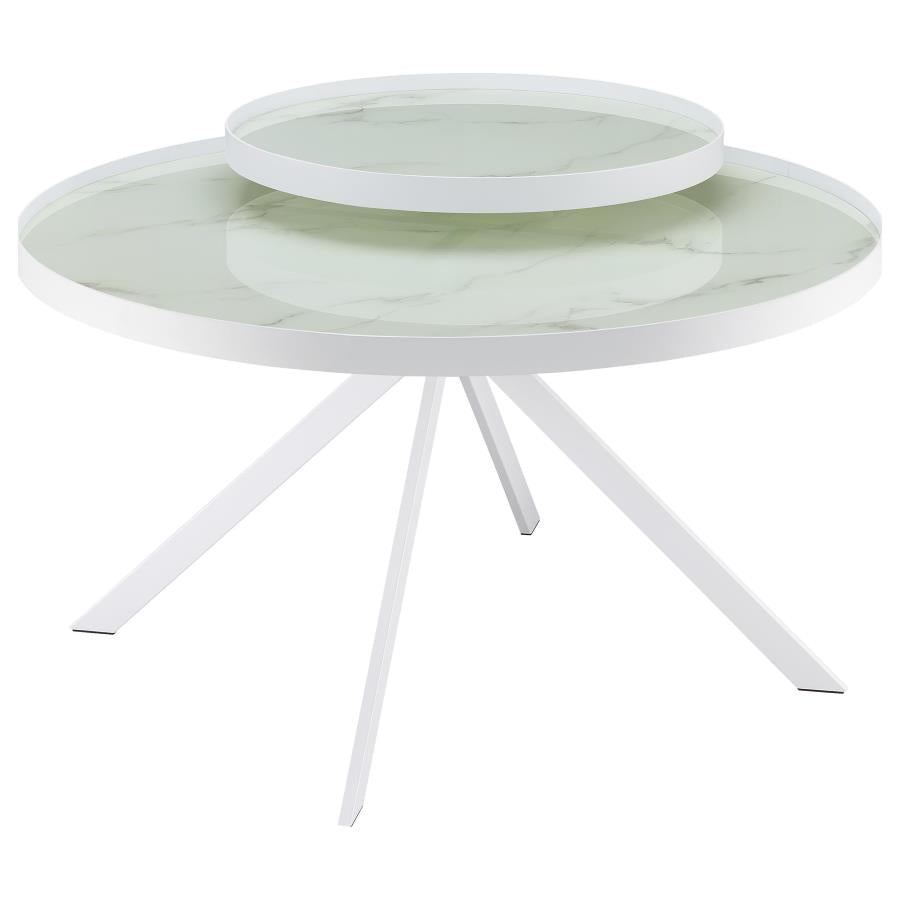 Briggs Round Marble Printed Glass Top Coffee Table White-1
