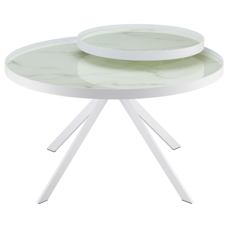 Briggs Round Marble Printed Glass Top Coffee Table White-5
