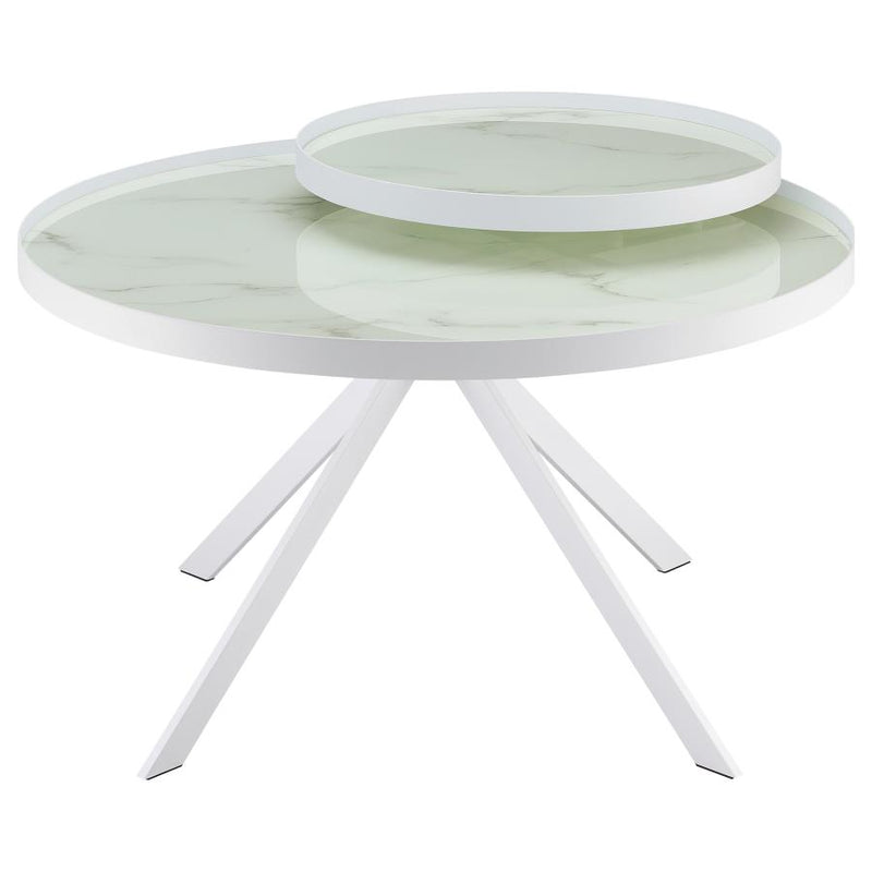 Briggs Round Marble Printed Glass Top Coffee Table White-zoom-