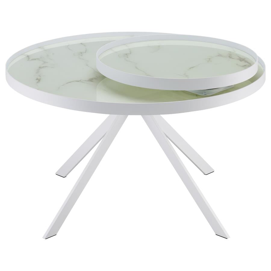 Briggs Round Marble Printed Glass Top Coffee Table White-6