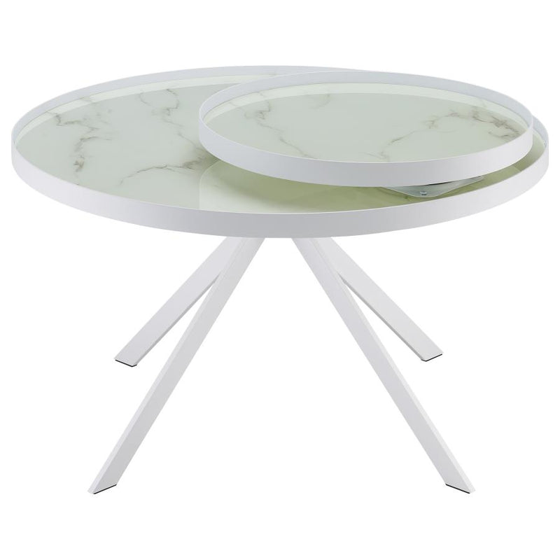 Briggs Round Marble Printed Glass Top Coffee Table White-zoom-