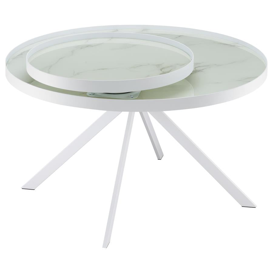 Briggs Round Marble Printed Glass Top Coffee Table White-7