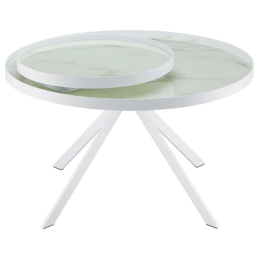 Briggs Round Marble Printed Glass Top Coffee Table White-8