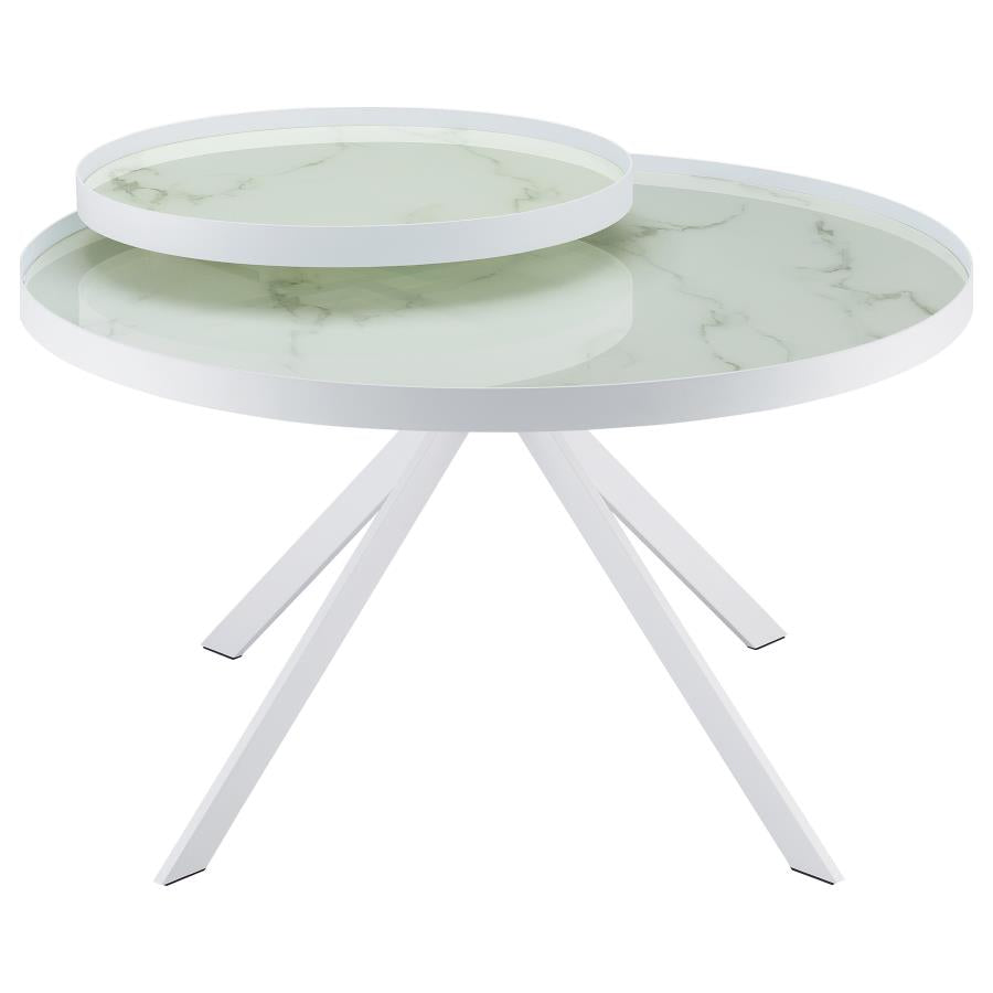 Briggs Round Marble Printed Glass Top Coffee Table White-9