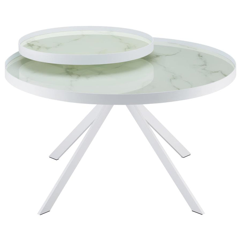 Briggs Round Marble Printed Glass Top Coffee Table White-zoom-