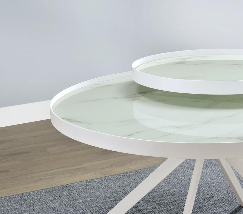 Briggs Round Marble Printed Glass Top Coffee Table White-zoom-