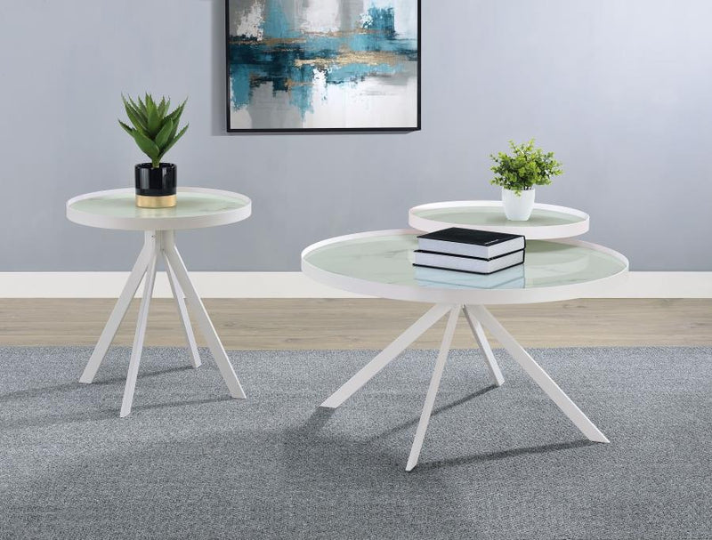 Briggs Round Marble Printed Glass Top Coffee Table White-zoom-