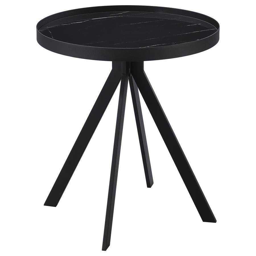 Briggs Round Marble Printed Glass Top End Table Black-1