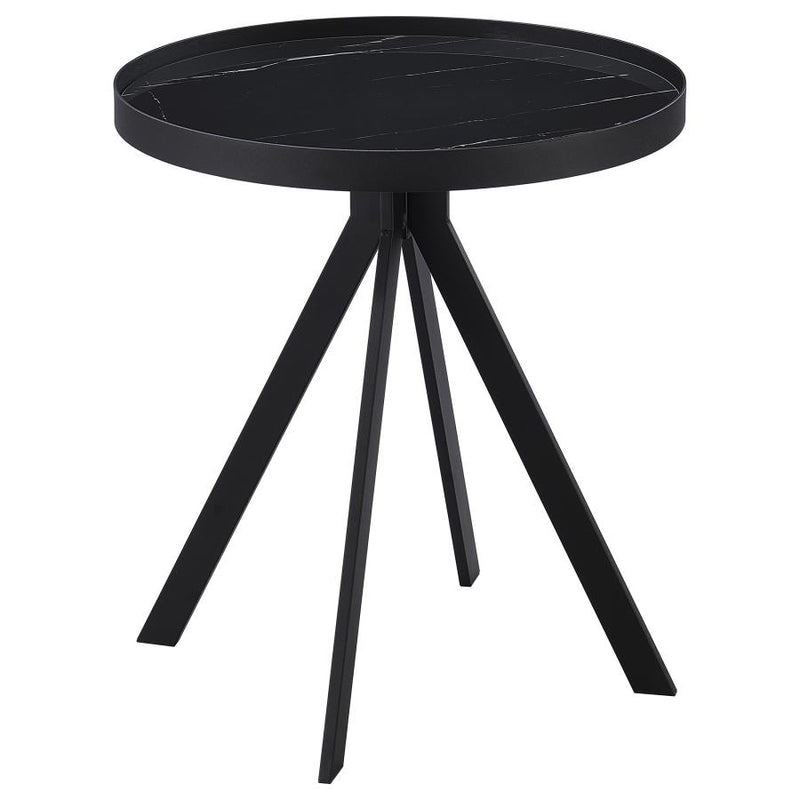 Briggs Round Marble Printed Glass Top End Table Black-zoom-