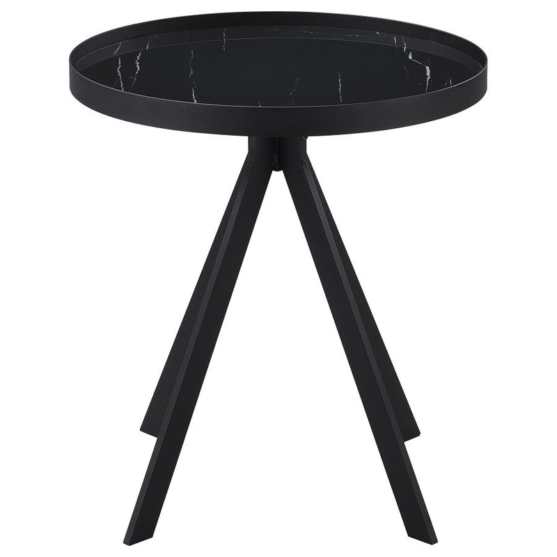 Briggs Round Marble Printed Glass Top End Table Black-zoom-