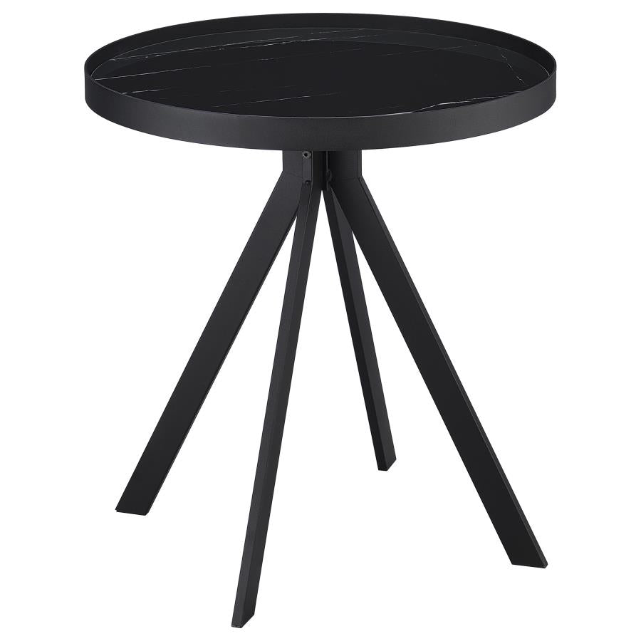 Briggs Round Marble Printed Glass Top End Table Black-5
