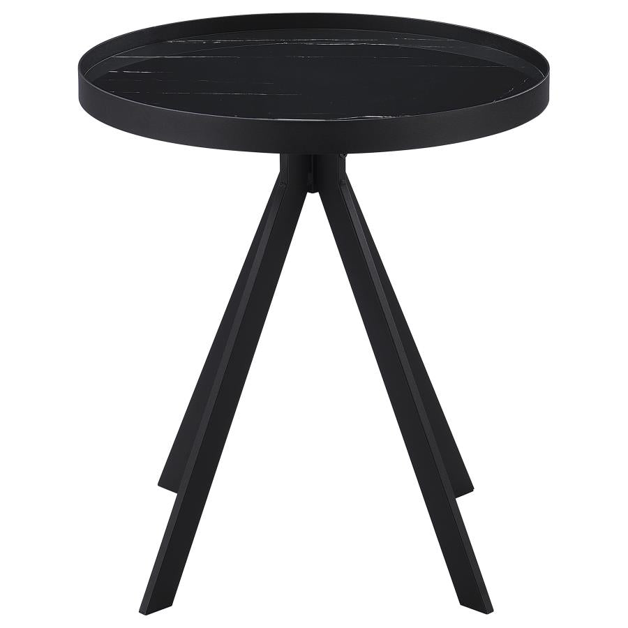 Briggs Round Marble Printed Glass Top End Table Black-zoom-6