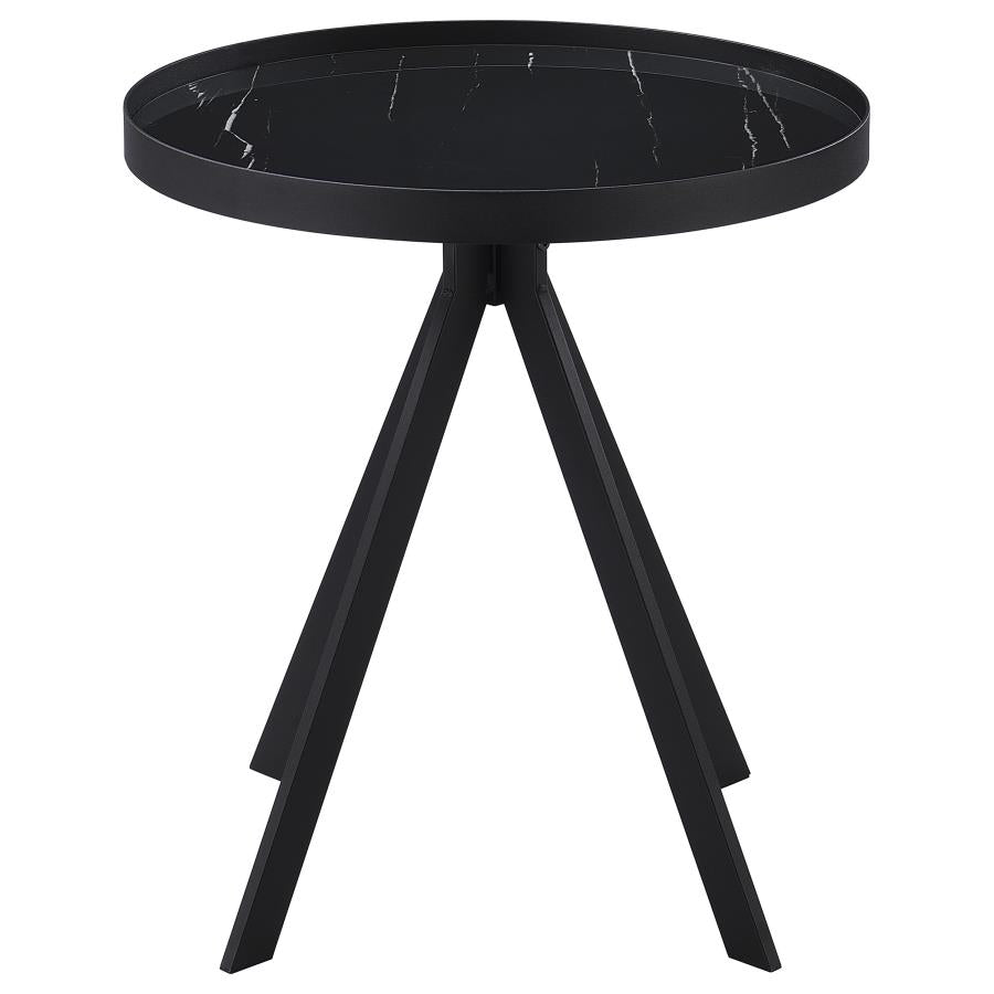 Briggs Round Marble Printed Glass Top End Table Black-zoom-7