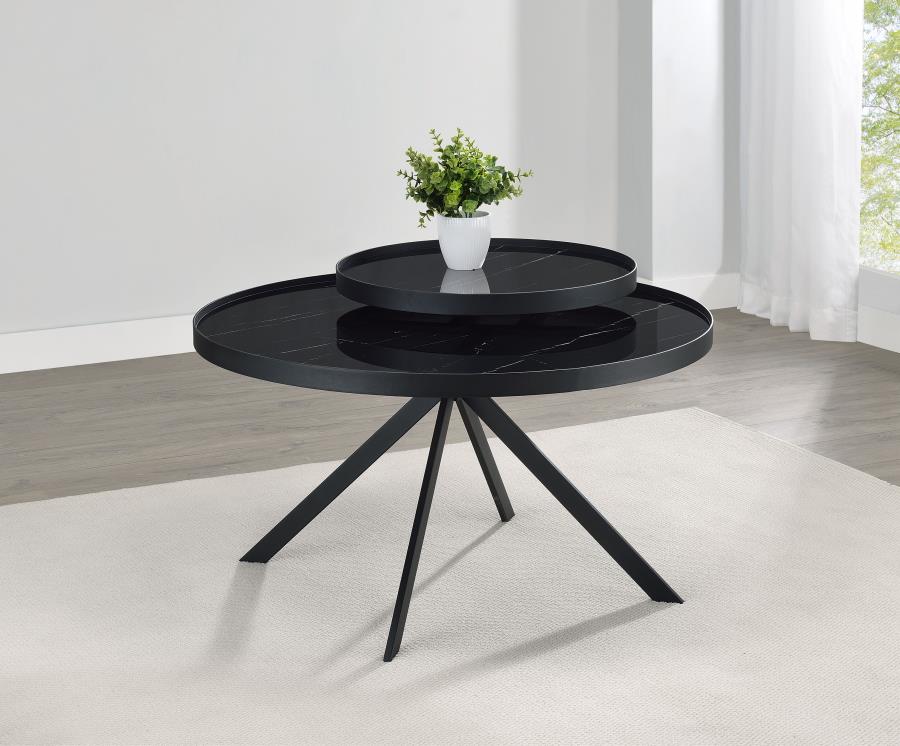 Briggs Round Marble Printed Glass Top Coffee Table Black-zoom-2