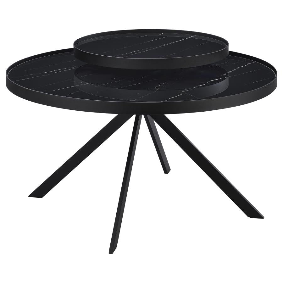 Briggs Round Marble Printed Glass Top Coffee Table Black-1