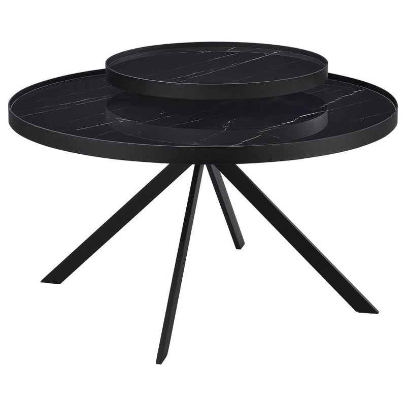 Briggs Round Marble Printed Glass Top Coffee Table Black-zoom-