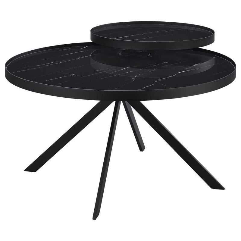 Briggs Round Marble Printed Glass Top Coffee Table Black-zoom-