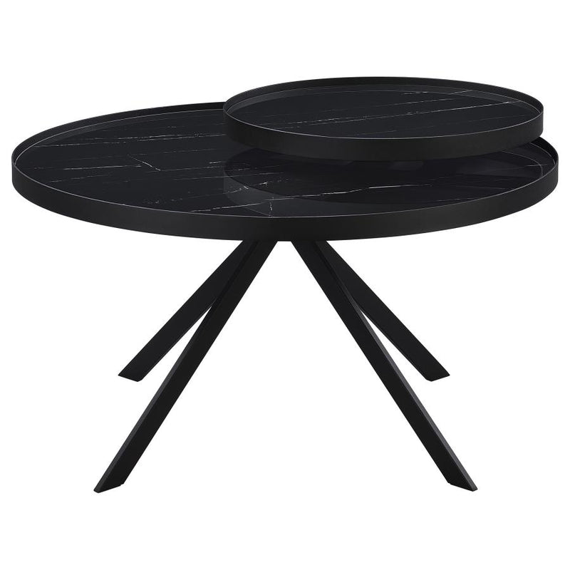 Briggs Round Marble Printed Glass Top Coffee Table Black-zoom-