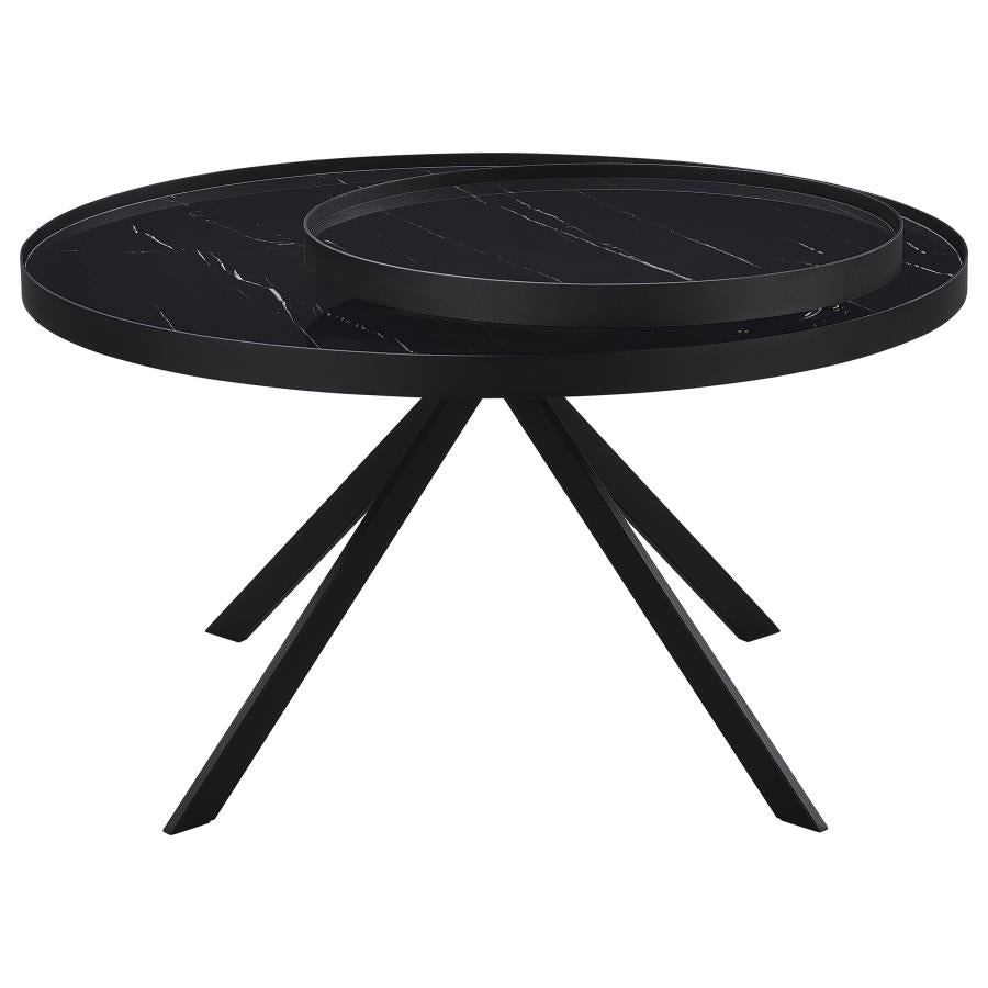 Briggs Round Marble Printed Glass Top Coffee Table Black-6