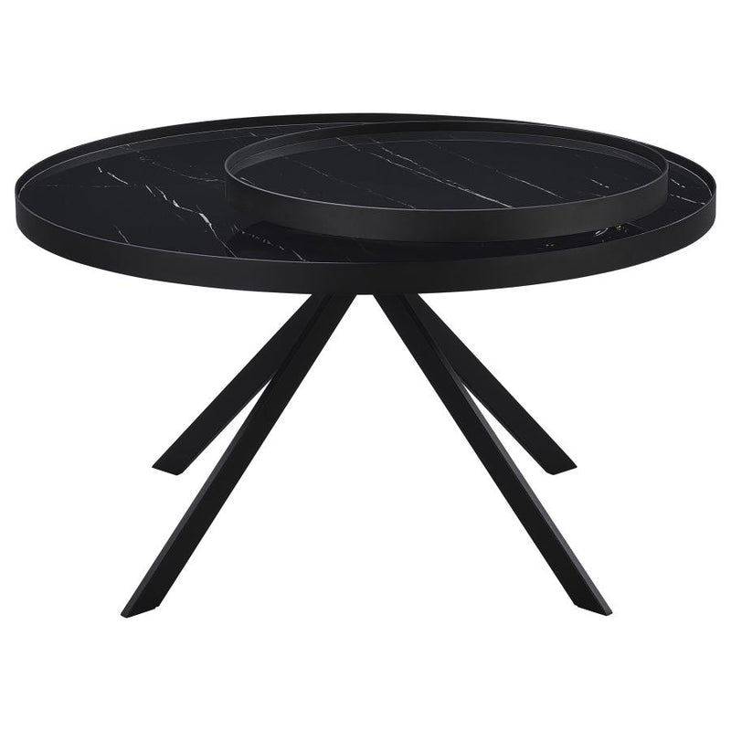 Briggs Round Marble Printed Glass Top Coffee Table Black-zoom-