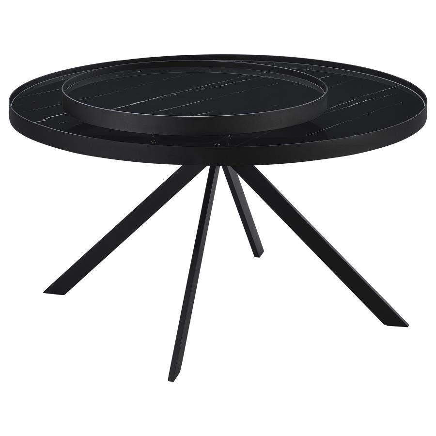 Briggs Round Marble Printed Glass Top Coffee Table Black-7