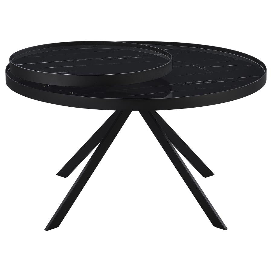 Briggs Round Marble Printed Glass Top Coffee Table Black-8