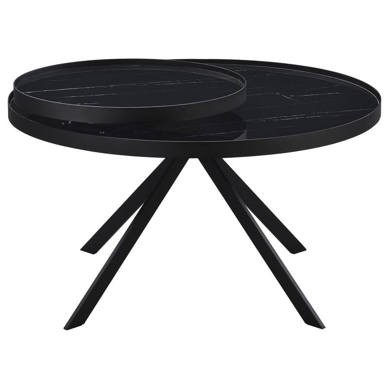 Briggs Round Marble Printed Glass Top Coffee Table Black-zoom-