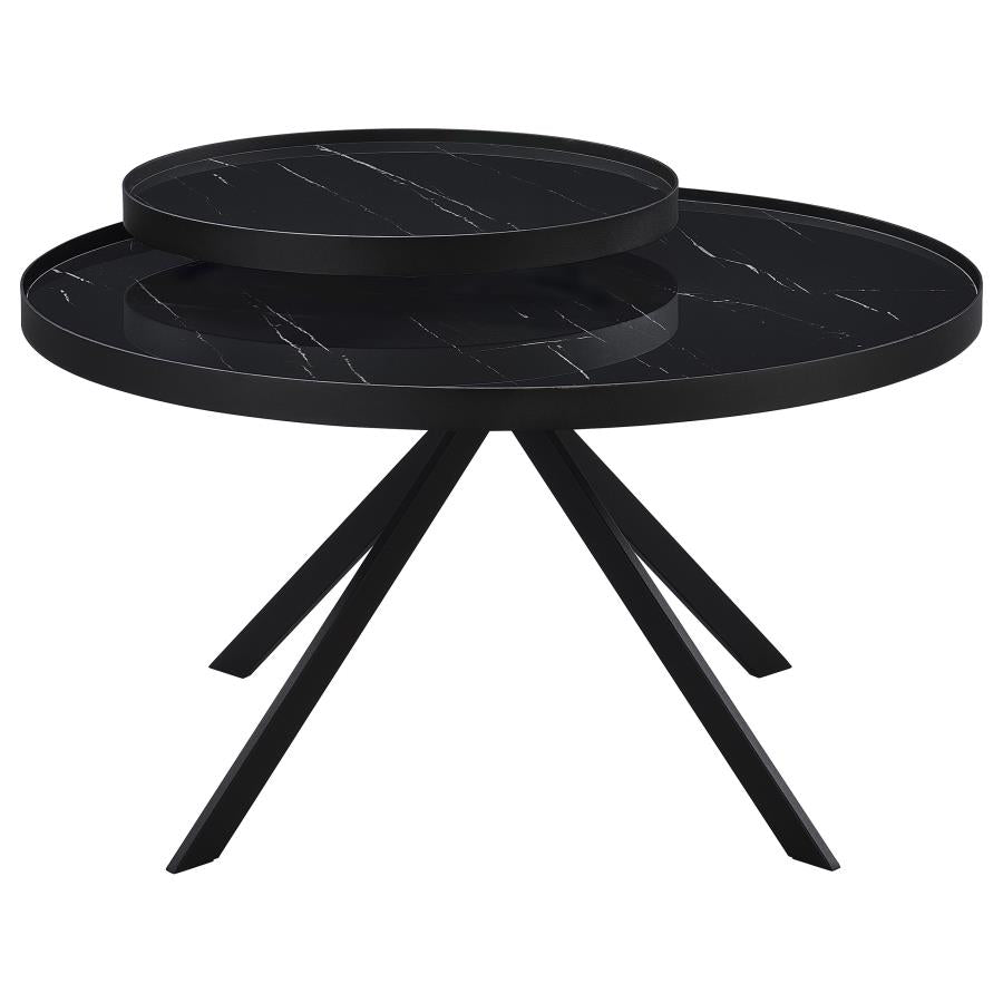Briggs Round Marble Printed Glass Top Coffee Table Black-9