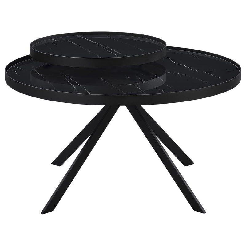 Briggs Round Marble Printed Glass Top Coffee Table Black-zoom-