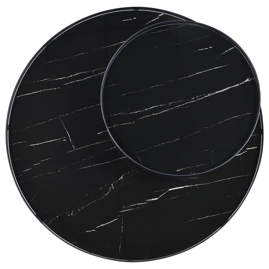 Briggs Round Marble Printed Glass Top Coffee Table Black-zoom-10