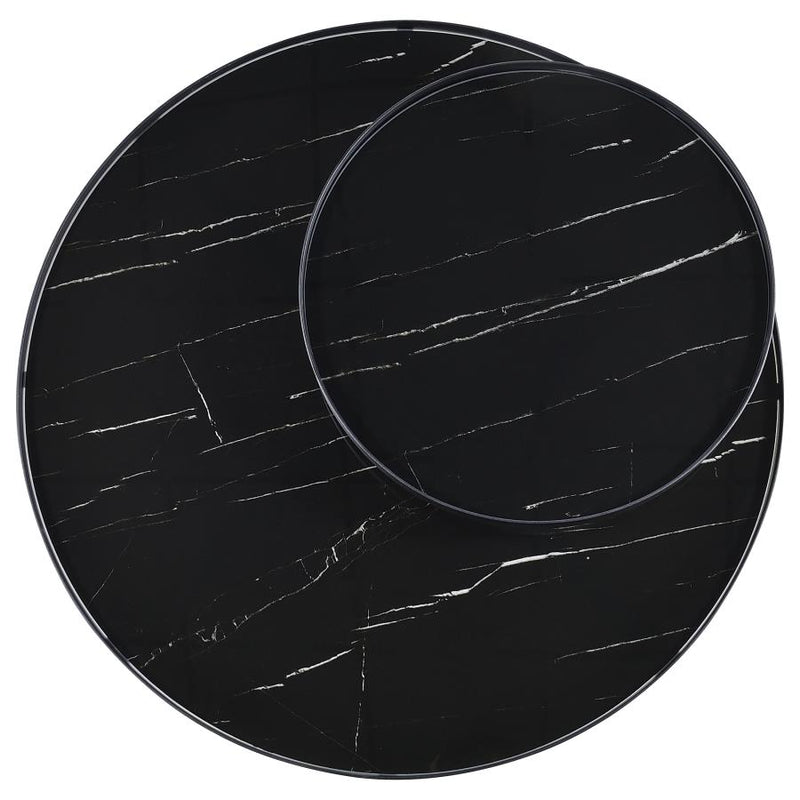 Briggs Round Marble Printed Glass Top Coffee Table Black-zoom-