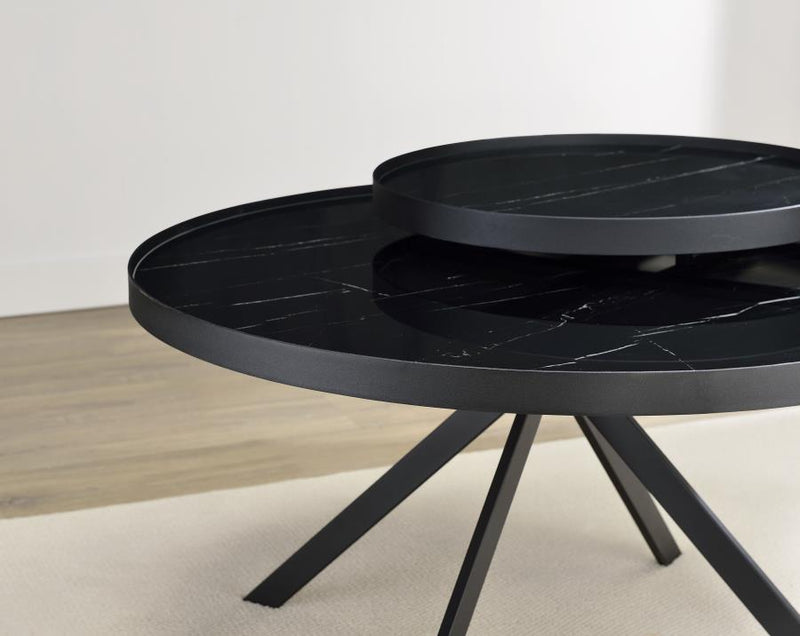 Briggs Round Marble Printed Glass Top Coffee Table Black-zoom-