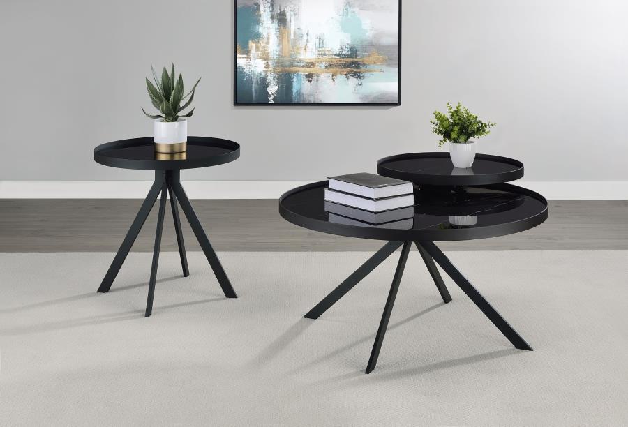 Briggs Round Marble Printed Glass Top Coffee Table Black-zoom-14