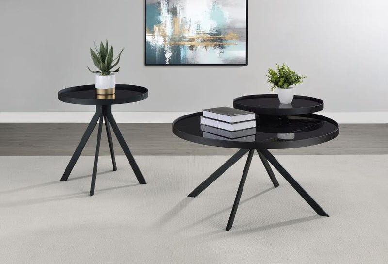 Briggs Round Marble Printed Glass Top Coffee Table Black-zoom-