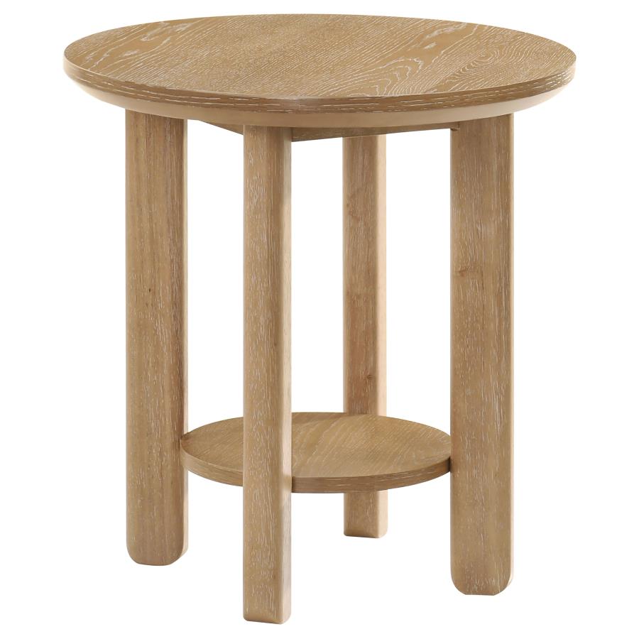 Ottowa Round Wood Side End Table with Shelf Light Oak-zoom-1