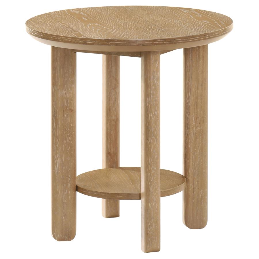Ottowa Round Wood Side End Table with Shelf Light Oak-zoom-4