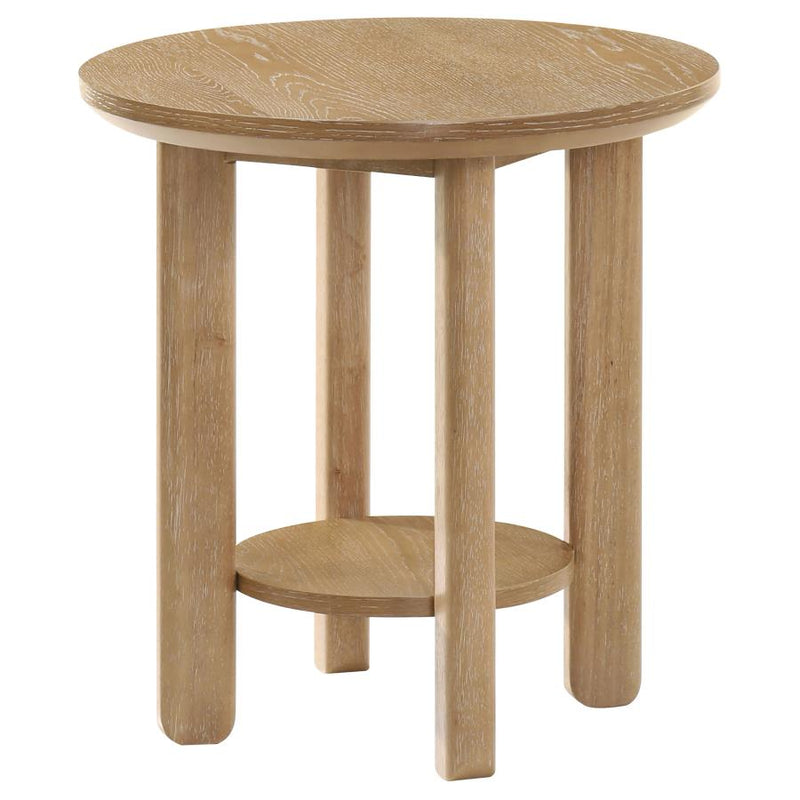 Ottowa Round Wood Side End Table with Shelf Light Oak-zoom-