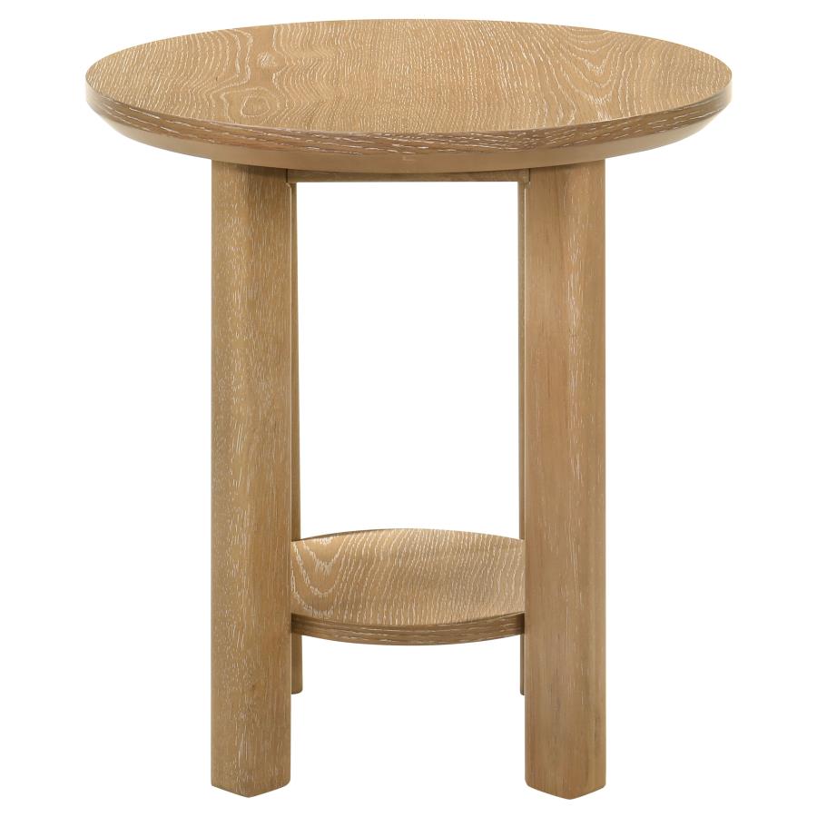 Ottowa Round Wood Side End Table with Shelf Light Oak-5
