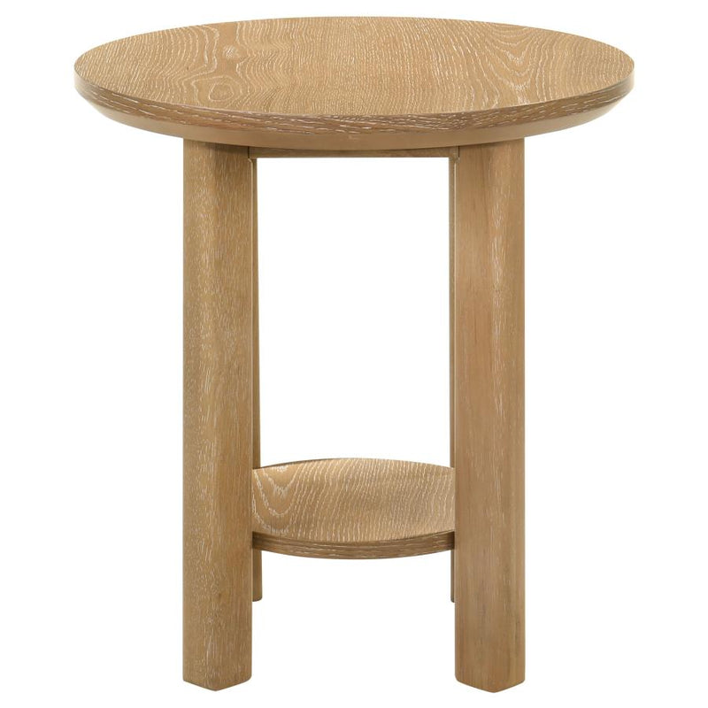 Ottowa Round Wood Side End Table with Shelf Light Oak-zoom-