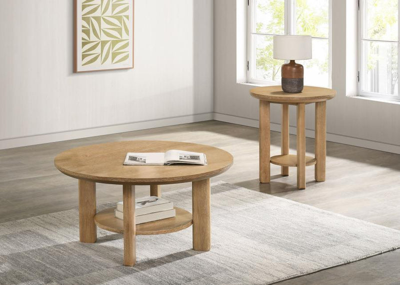 Ottowa Round Wood Side End Table with Shelf Light Oak-zoom-