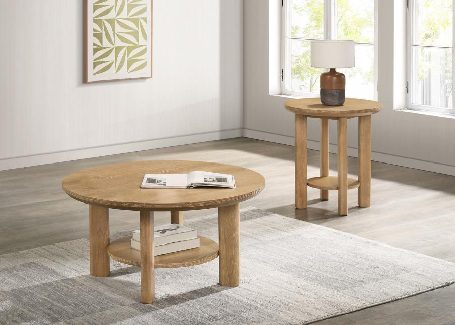 Ottowa 2-piece Round Wood Coffee Table Set Light Oak-1