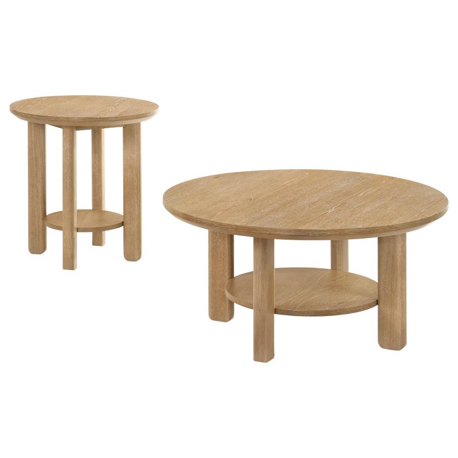 Ottowa 2-piece Round Wood Coffee Table Set Light Oak-2